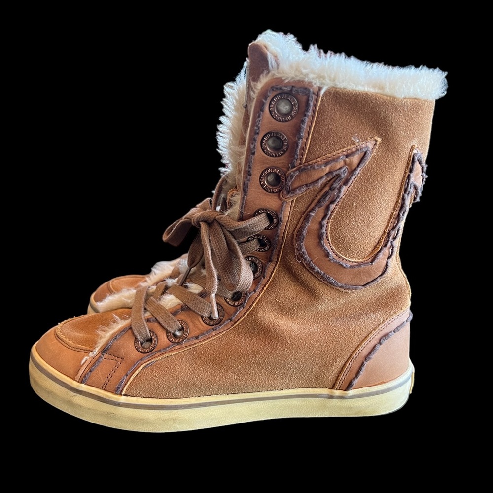 RARE True Religion high top brown (copper) leather sneakers 8